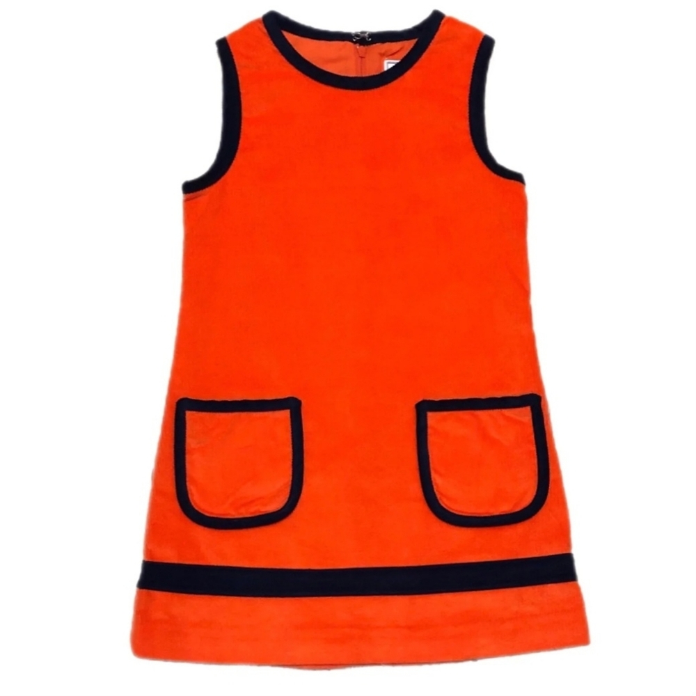 Kids Dress Grace Shift Retro Mod Corduroy Pumpkin Orange & Navy Blue Girls 2T